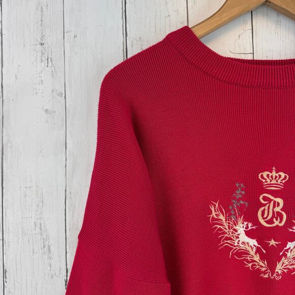 VTG Bogner Red Wool Blend Embroidered Crest Crown Deer Ski Sweater Size Large - Picture 3 of 13